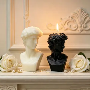 David bust scented candle detailed shot showing exquisite wax texture and elegant artistic design.