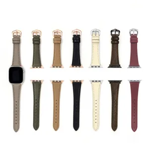 Slanke echt lederen horlogeband compatible met Apple Watch, elegante lederen vervangende band.