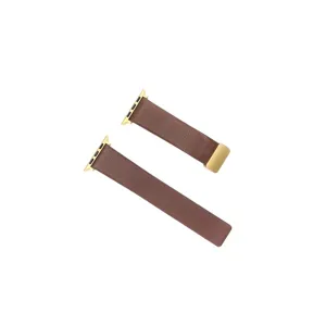 Brown leather replacement band for Apple Watch with magnetic folding clasp, premium look.