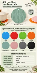 Silicone insulation mat honeycomb round heat resistant kitchen hot pot mat table pad details.
