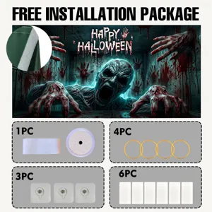 Toile de fond effrayante pour porte de garage Halloween avec accessoires d'installation.