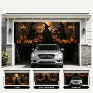 Bannière de porte de garage Halloween sorcière effrayante citrouille décoration étanche