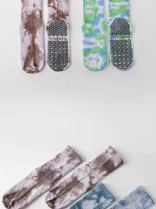 Chaussettes de yoga antidérapantes tie and dye femme, sport fitness Pilates respirantes.