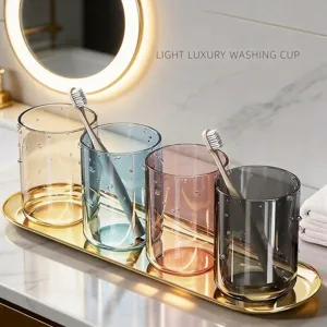 Minimalist Bathroom Toothbrush Cup And Tray PET Plastic High Transparent Durable Round Edge Mouthwash Tumbler For Home