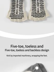 Detailed view of women's non-slip grip five toe yoga socks, open toe design for pilates fitness.