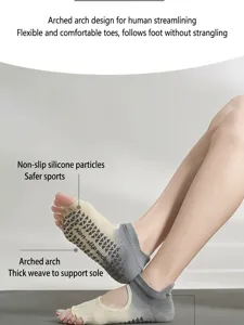 Women's non-slip five toe yoga socks with silicone grip for Pilates fitness workout.