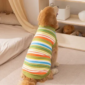 Warm Striped Dog Sweater For Large Dogs Multicolor Knitted Pet Pullover Soft Polyester Pet Clothes For Golden Retriever Labrador
