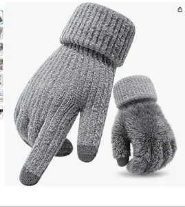 Damen Winter warme Strick Touchscreen Handschohe, dicke plüschgefütterte Thermohandschuhe.