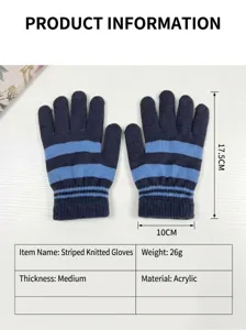 Gestreifte Strickhandschuhe fuer Damen winterlich warm dicke Acryl Outdoor Handschuh