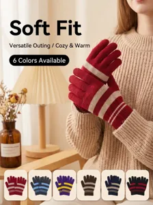 Damen Winter warme gestreifte Touchscreen-Handschuhe in verschiedenen Farboptionen.