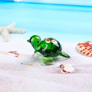 Mini glass sea turtle figurine desktop ornament cute micro landscape fish tank decor