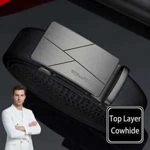 Cinturón de Cuero Auténtico para Hombre con Hebilla Automática Business Casual Cinturón de Vestir de Trinquete de Metal para Hombres Correa de Cintura de Moda