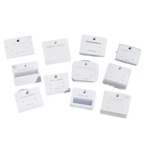 White paper earring display cards for jewelry packaging, multi-hole necklace card holder hooks.