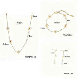 Conjunto de joyas de flor de perla hecho a mano collar pulsera pendientes con guía de tallas.