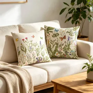Housse de coussin décorative florale botanique de printemps, coussin de canapé carré moderne.