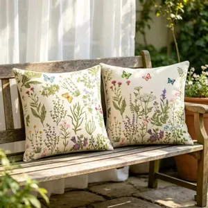 Housse de coussin décorative à motifs floraux botaniques, taie carrée moderne canapé.