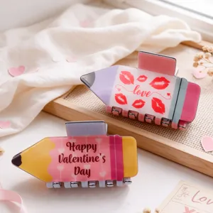 Cute pencil shape hair claw clip with Valentine's day love lip design sweet hair accessories