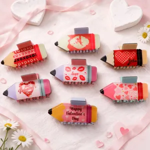 Valentine's Day Creative Pencil Shaped Hair Claw Clip For Women Romantic Heart Lip Print Cupid Design Novelty Hair Styling Accessories