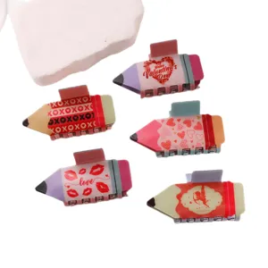 Cute Valentine's Day pencil shape hair claw clips set with love and lip print patterns.