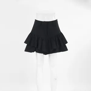Black tiered ruffle mini skirt A-line style variant for women summer casual wear outfit.