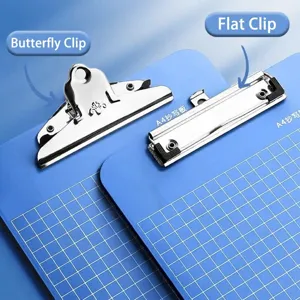 A4 Schreibunterlage mit Metall-Clip und blauem Rasterdesign für Büro und Schule.