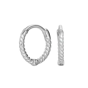 Detailansicht von S925 Sterling Silber gedrehten Seil-Creolen mit glänzendem Finish.