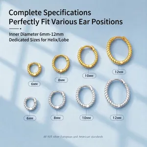 S925 Sterling Silber Verdrehte Creolen, Mehrere Größen Kleine Ohrringe für Damen
