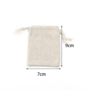 Durable linen drawstring pouch for small items, natural fabric storage bag 7x9cm.