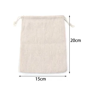 Burlap drawstring pouch linen gift bag with double string closure for party favor storage 15x20cm