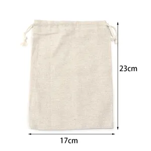 Natural linen drawstring bag beige small burlap pouch gift sachet 17x23cm storage bag
