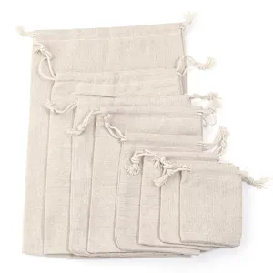 Natural linen drawstring bags set, multi-size burlap pouches for jewelry, herbs and small gifts.