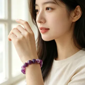 Magnifique bracelet de perles en cristal d'améthyste naturelle pour femme bijou cadeau.