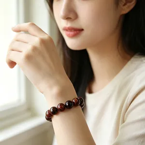 Bracelet en perles d'agate rouge naturelle pour femme, élégant bijou en cristal cadeau chic.