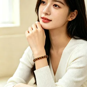 Bracelet de perles en œil de tigre naturel pour femmes, bijoux extensibles en cristal élégant.