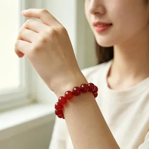 Bracelet en perles de cristal d'agate rouge naturelle pour femmes bijoux de poignet mode