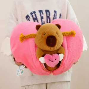 Cute Capybara Plush Toy Stuffed Animal With Angel Wings And Love Heart Pillow Soft Doll Girl Gift Home Decor