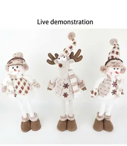 Christmas telescopic plush doll retro plaid snowman reindeer desktop holiday decoration display.