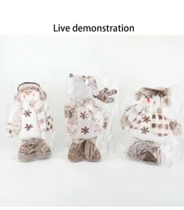 Christmas telescopic plush doll set featuring retro snowflake plaid fabric for festive home and hotel decor.