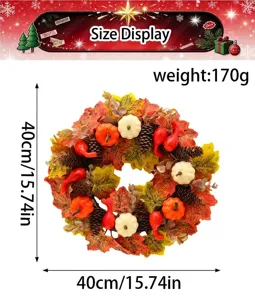 Thanksgiving autumn wreath dimension detail, 40cm maple leaf pumpkin floral decor display