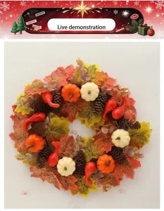 Thanksgiving autumn wreath home wall hanging maple leaf white pumpkin door decoration prop