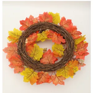 Autumn maple leaf wreath for Thanksgiving home wall decor, artificial hanging wreath.