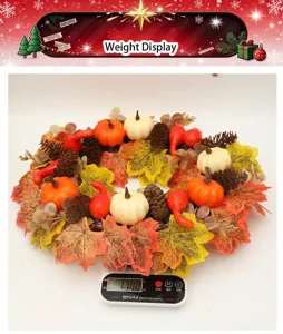 Thanksgiving autumn wreath with pumpkins maple leaves pine cones home decor display 1pc