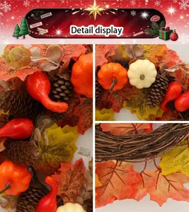 Thanksgiving autumn wreath artificial maple leaf pumpkin pine cone wall hanging decor