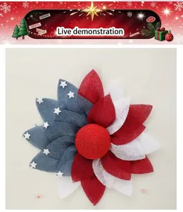 Corona de arpillera del Día de la Independencia rojo blanco azul estrella decoración