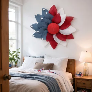 Guirnalda patriótica 4 de julio rojo blanco azul estrella decoración pared de casa.