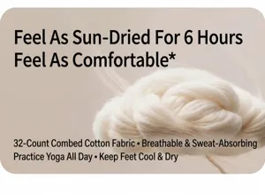 32 count combed cotton material detail, soft and breathable fabric close up, yoga socks
