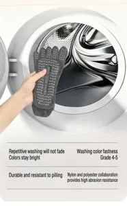 Detailed view of grey five-toe non-slip grip yoga socks features dot grips inside drum