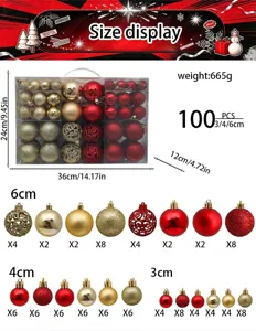 Tabella delle taglie per set di palline di Natale con 100 pezzi di ornamenti decorativi per albero