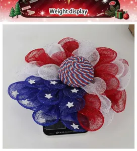 American Independence Day wreath red white blue mesh patriotic door hanging decorative decor