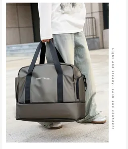 Large capacity travel duffel bag with wet and dry separation for gym and outdoor weekend trips.